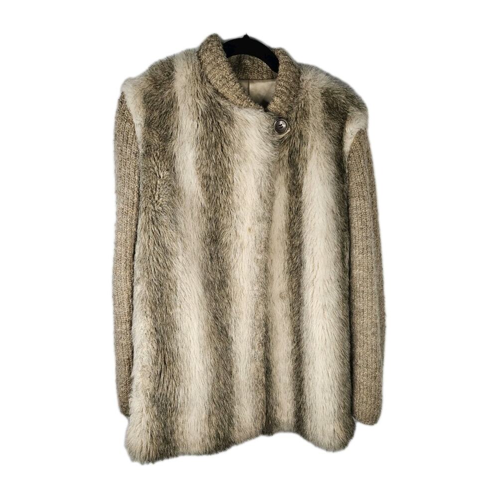 Vintage D'ESPRIT Dubrowsky & Perlbinder Faux Fur Wool Coat/Jacket Womens Size 14